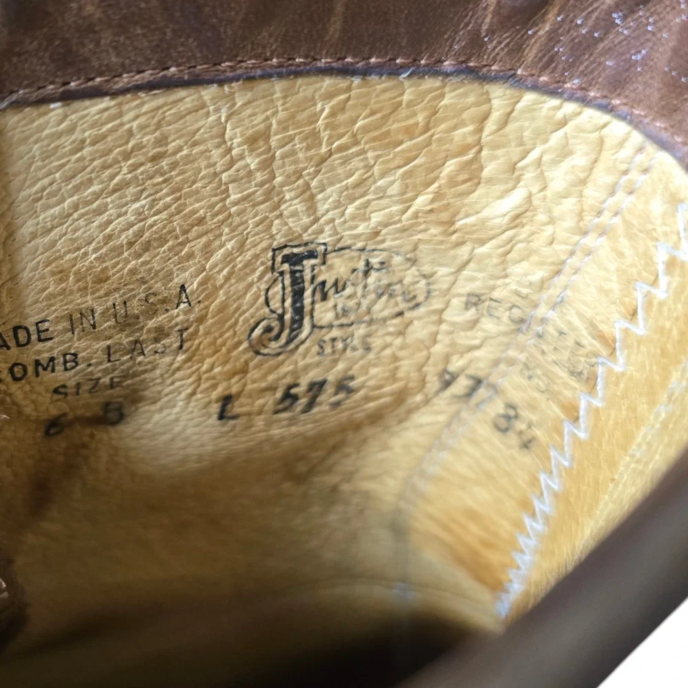 Vintage Tan Brown Leather Kilted Ankle Lace Up Boots Size 6 Justin distressed - Picture 8 of 8